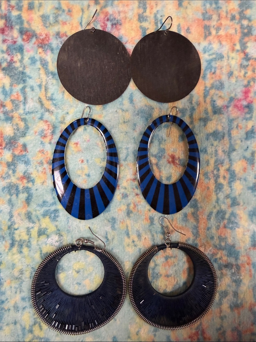 Unbranded Blue and Black Oval & Hoop Earring Trio